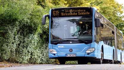 Blauer WSW Linienbus 611 mit Ziel Birkenhöhe